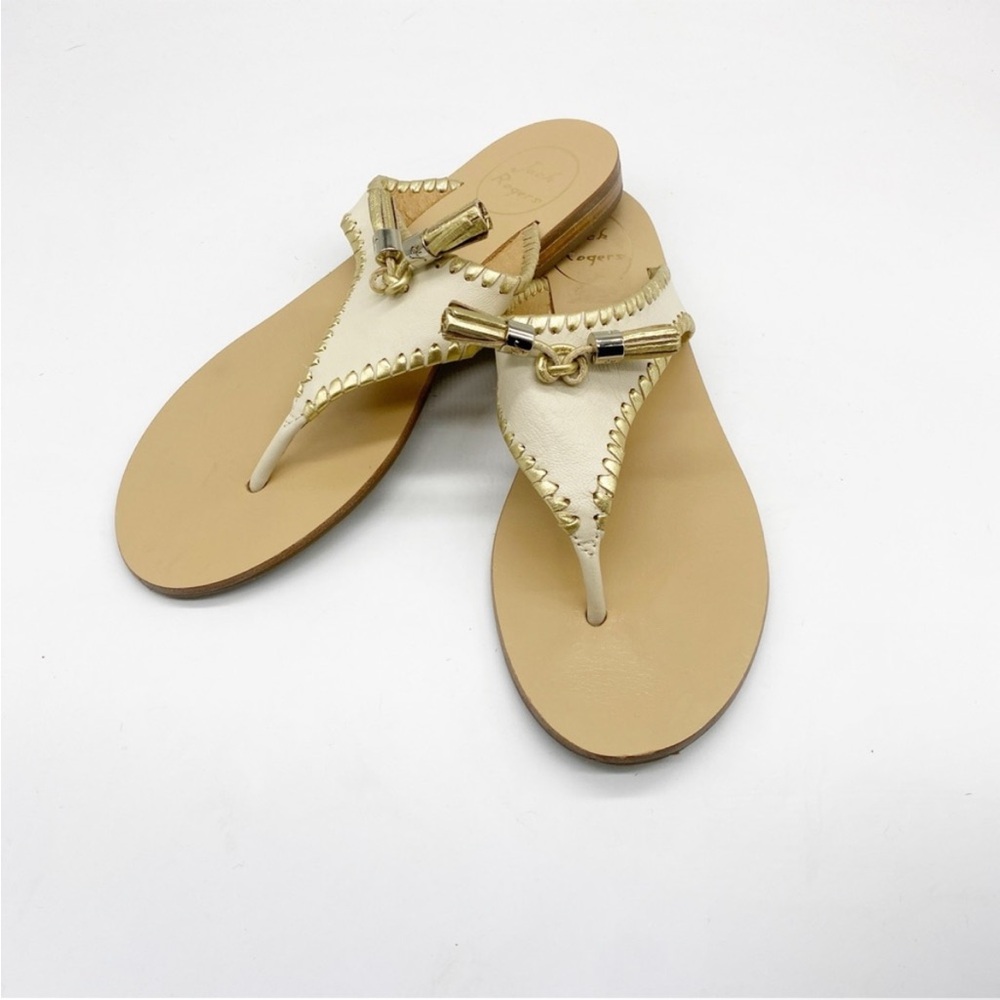 ✨NEW JACK ROGERS ALANA GOLD TASSEL CREAM SANDALS 6.5